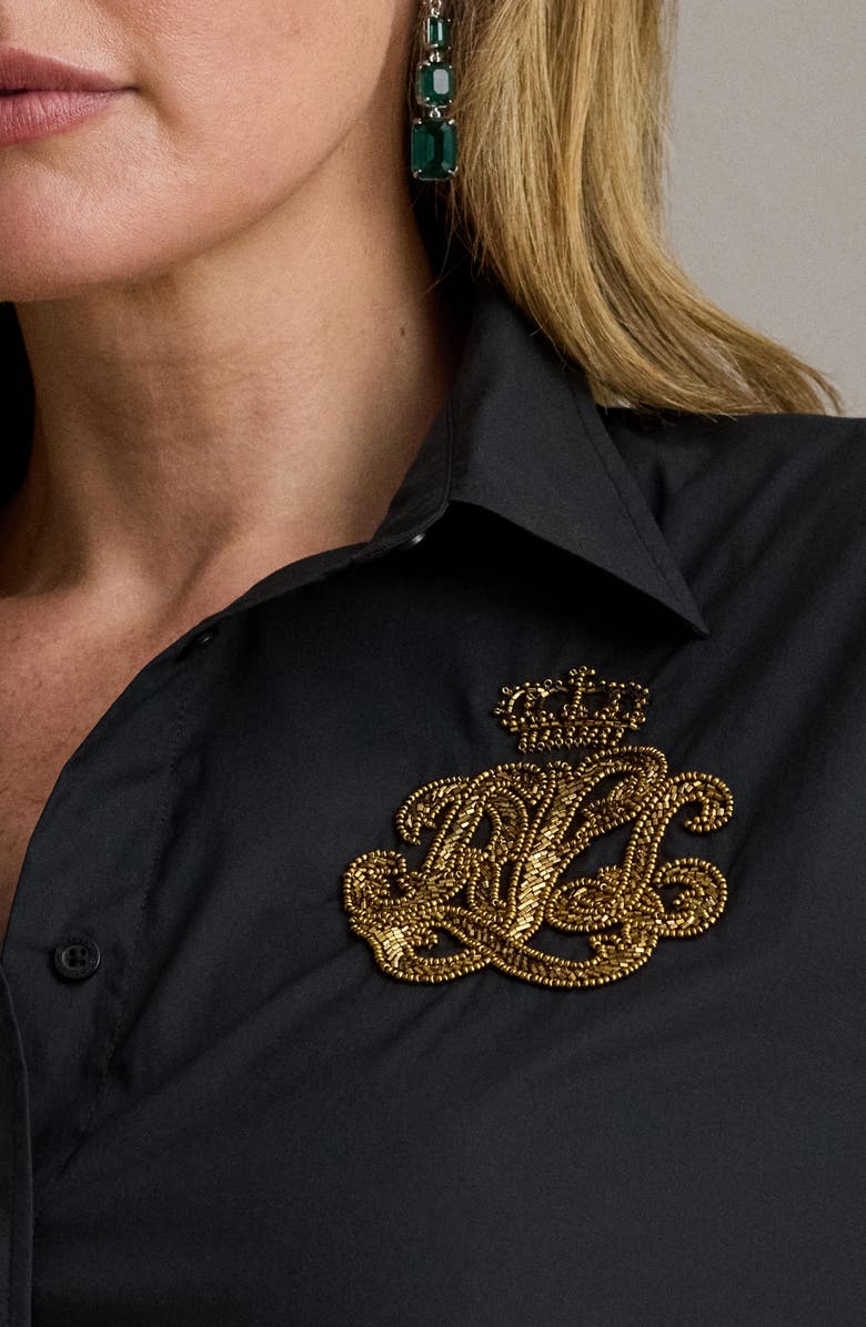 Lauren Ralph Lauren Beaded Classic Fit Cotton Button-Up Shirt, Alternate, color, Black