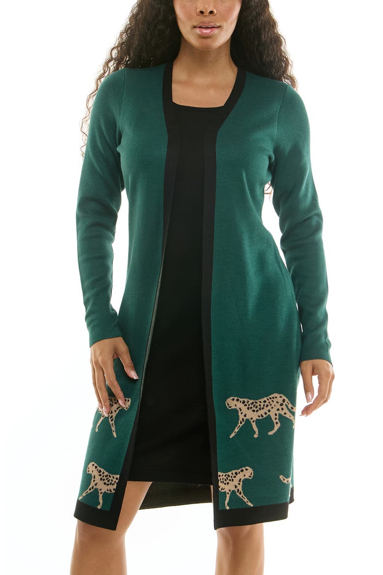 Long Sleeve Twofer Dress, Alternate, color, DEEP GREEN/ BLACK MULTI