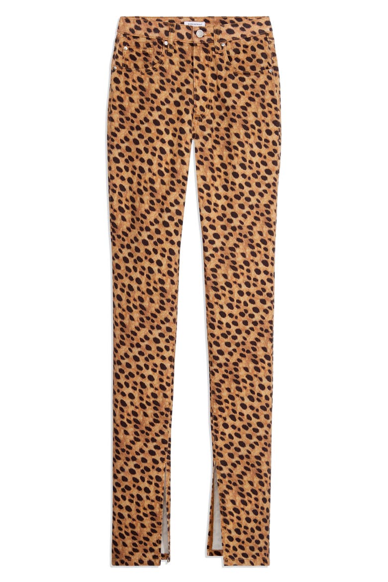 We Wore What Stiletto High Waist Split Hem Leopard Skinny Jeans, Alternate, color, BROWN