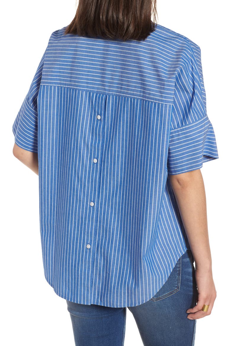 Courier Stripe Button Back Shirt, Alternate, color, MIDNIGHT SEA