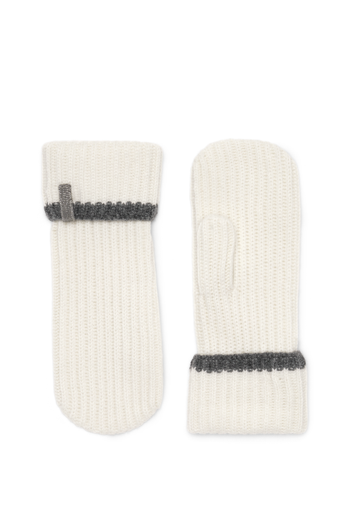 Brunello Cucinelli Knit Mittens With Monili In Brown