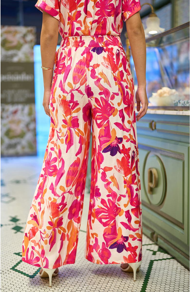 Yumi Abstract Floral Wide Leg Trousers, Alternate, color, Pink
