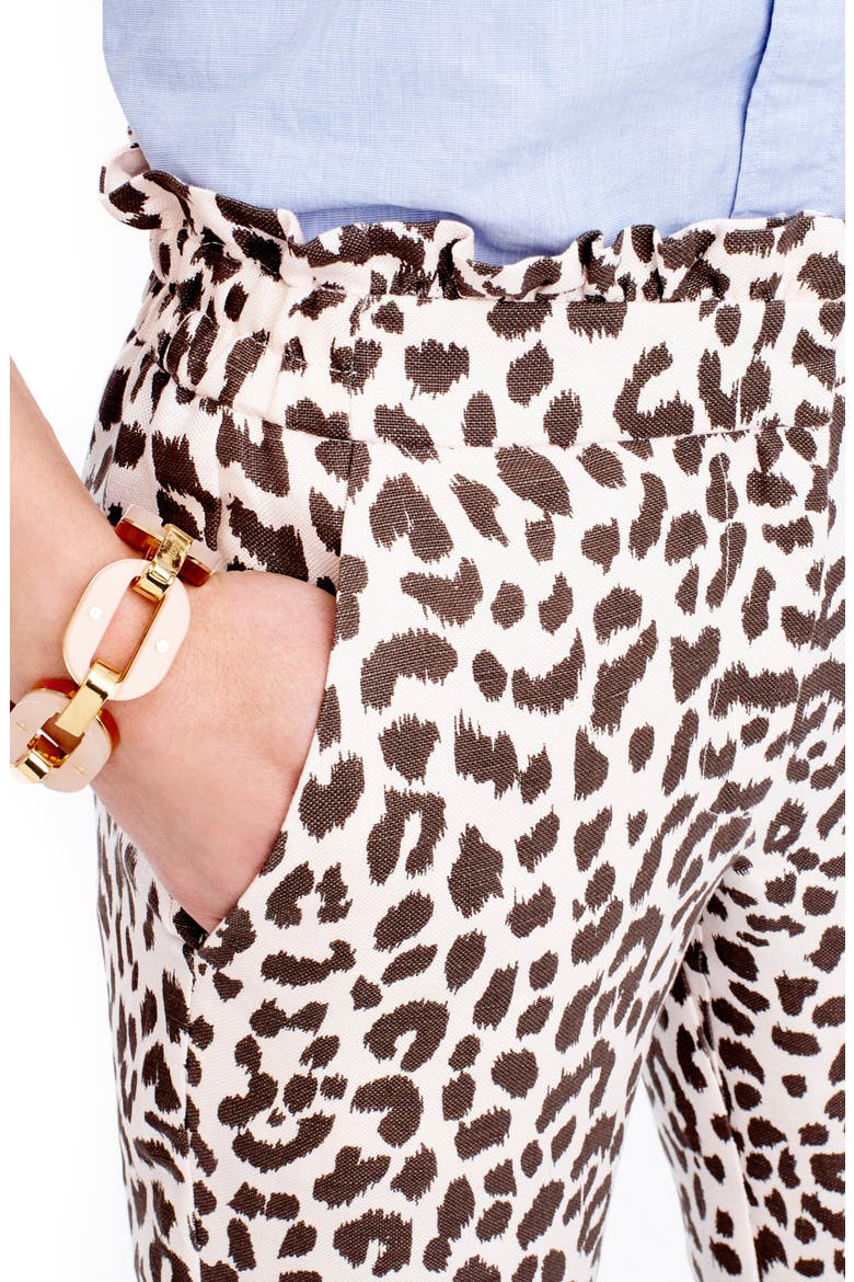 Ruffle Waist Leopard Print Linen Pants, Alternate, color, IVORY