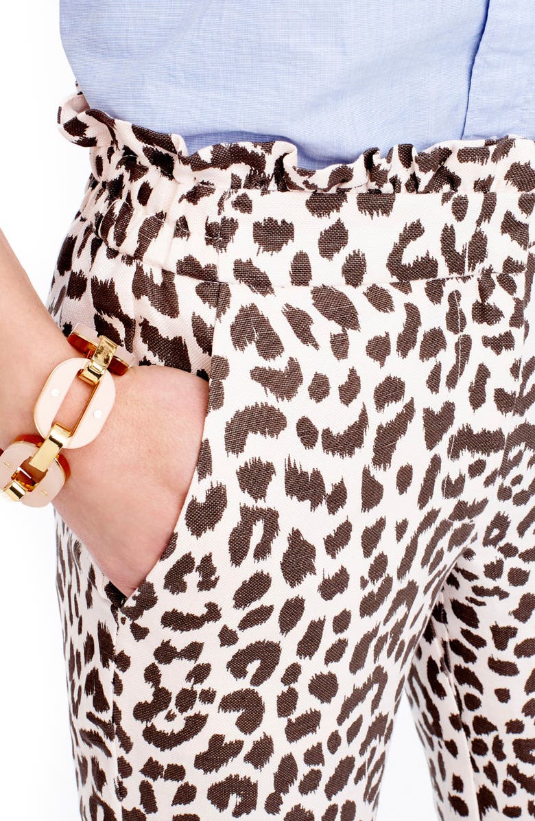 J.Crew Ruffle Waist Leopard Print Linen Pants, Alternate, color, 