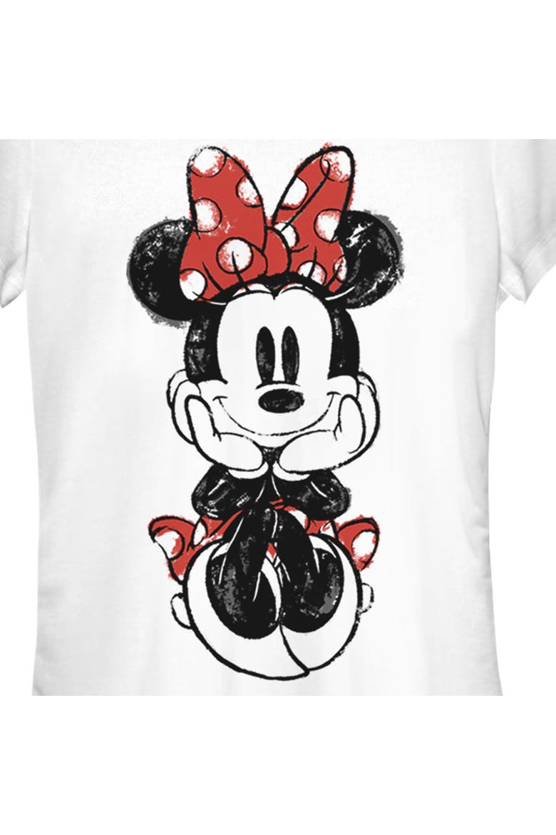 Junior's Sitting Minnie Sketch Short Sleeve Graphic T-Shirt, Alternate, color, White