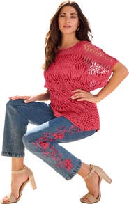 Roaman's Plus Size Relaxed Pullover Crochet Sweater