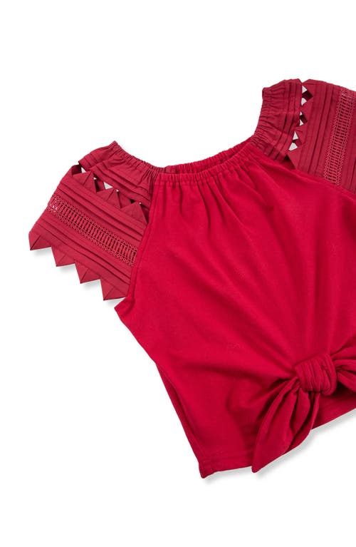 Shop Habitual Kids Kids' Embroidered Sleeve Top In Red