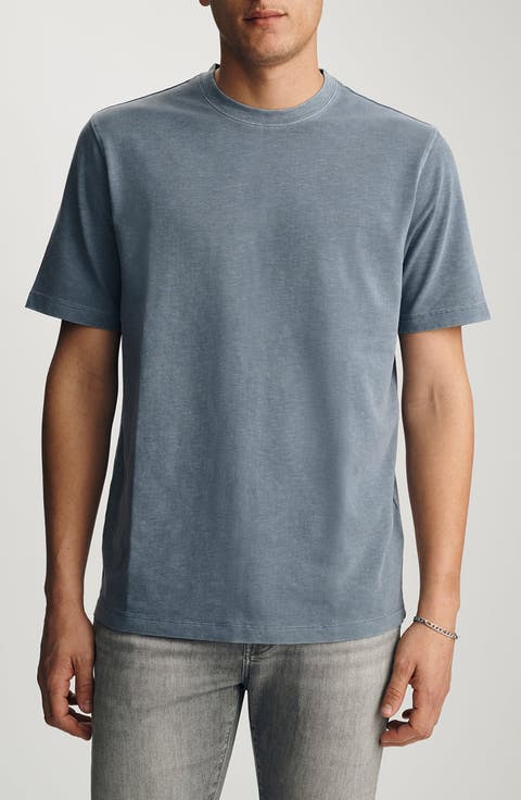 Faded Blue Slub Cotton Blend T-Shirt