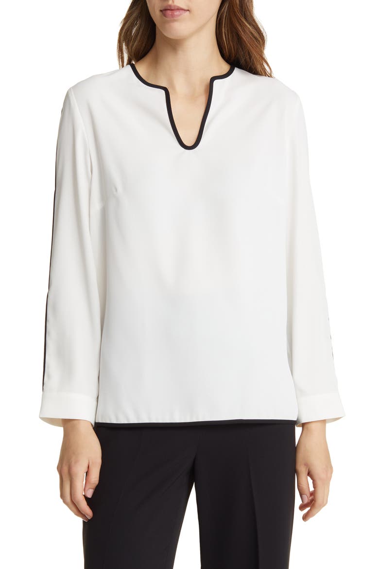 Split Sleeve Crêpe de Chine Blouse, Main, color, WHITE/ BLACK