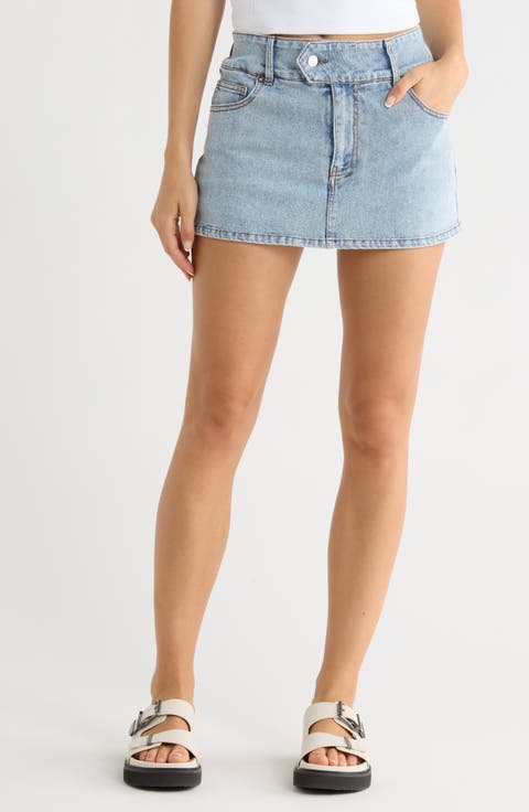 Crossover Waist Denim Miniskirt