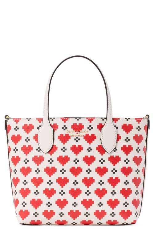 Kate Spade Bleecker Pixelated Hearts Printed Pvc Small Crossbody Tote In Cream.