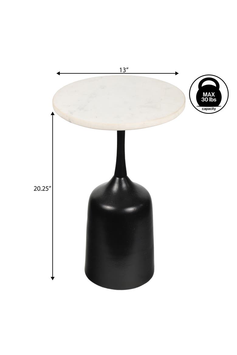 Pip Modern Metal Pedestal Drink Table with Marble Round Top, Bell-Shaped Base Accent Table for Living Room, Alternate, color, Antique Black