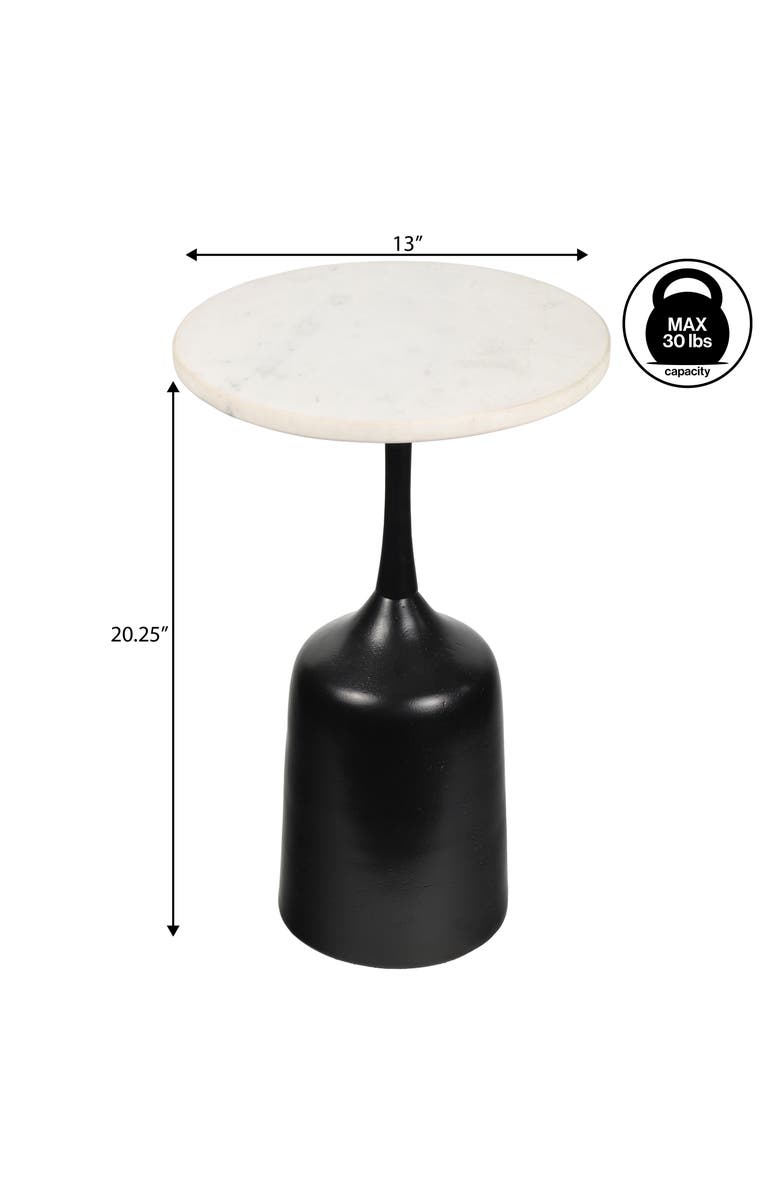 JONATHAN Y Pip 20.25" Classic Designer Metal Drink Table and Decorative End Table with White Marble Round Top and Bell Pedestal Base, Alternate, color, Antique Black