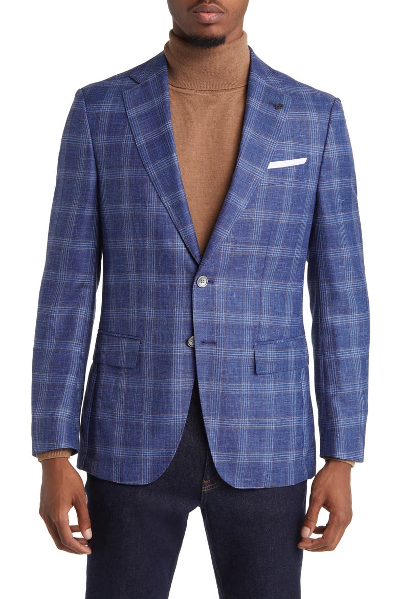 Hutson Plaid Wool & Silk Blend Sport Coat, Main, color, BRIGHT BLUE