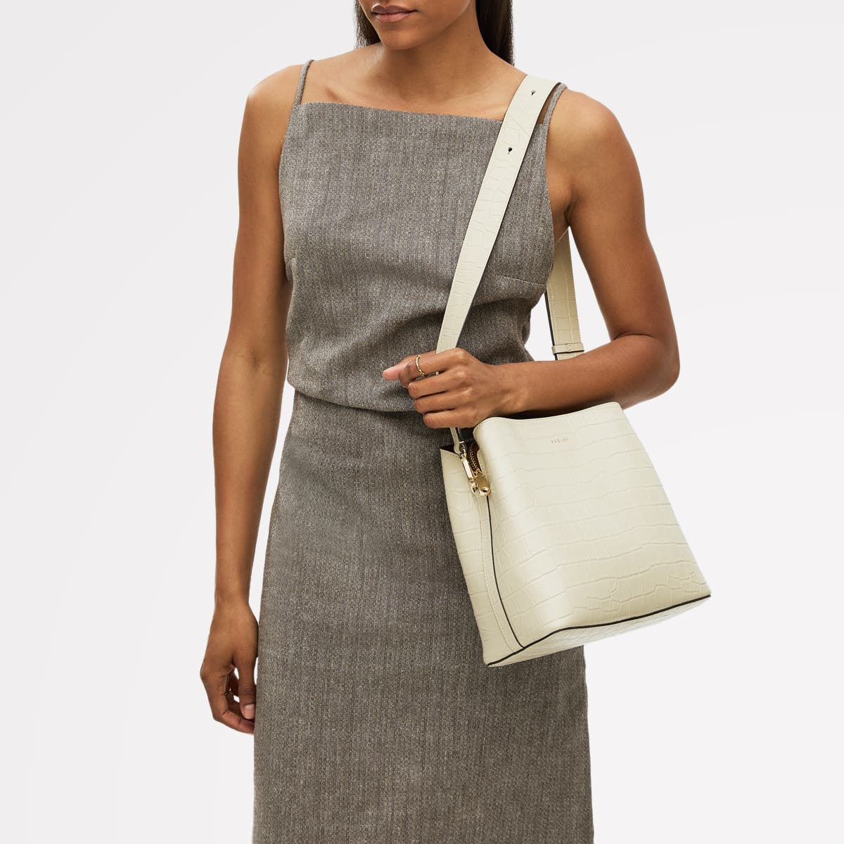 Radley Dukes Place - Faux Croc Medium Compartment Crossbody Bag, Alternate, color, Snow