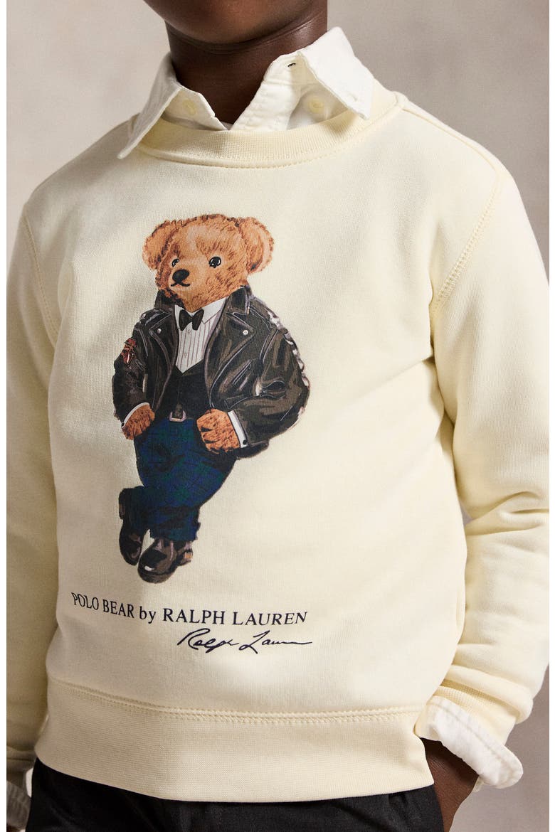 Kids' Polo Bear Graphic Fleece Sweatshirt, Alternate, color, CLUBHOUSE CREAM