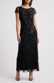 Pisarro Nights Beaded Mesh Midi Cocktail Dress