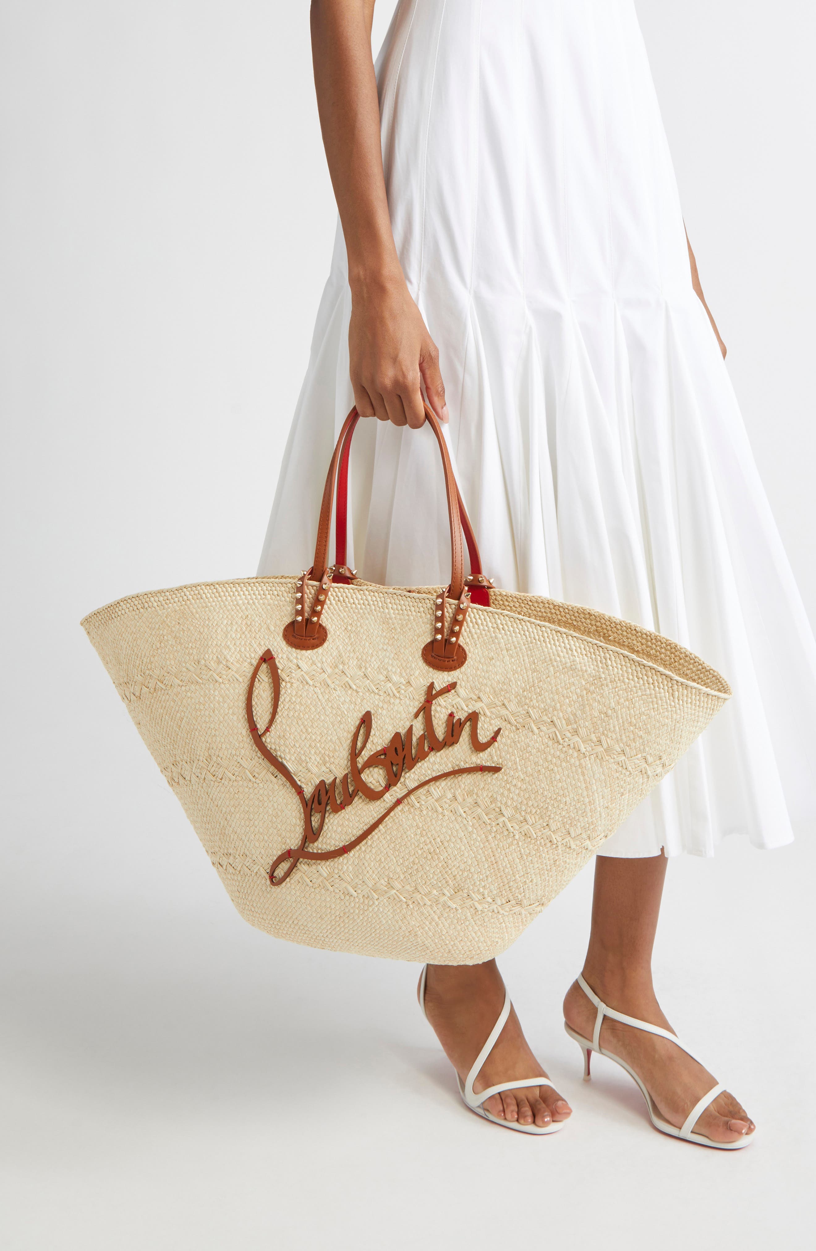 Christian Louboutin Large Cabata Woven Raffia Basket Tote, Alternate, color, 6370 Natural/Cuoio