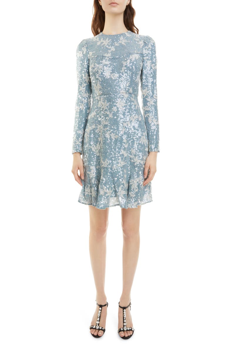 Bette Sequin Vine Long Sleeve Dress, Main, color, BLUE/ SILVER