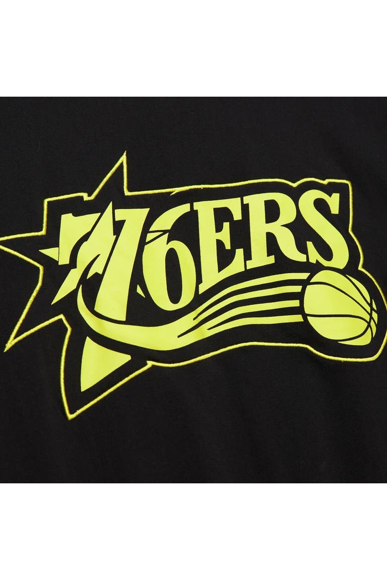 Men's Mitchell & Ness Black Philadelphia 76ers Hardwood Classics Neon Nights Premium T-Shirt, Alternate, color, Black