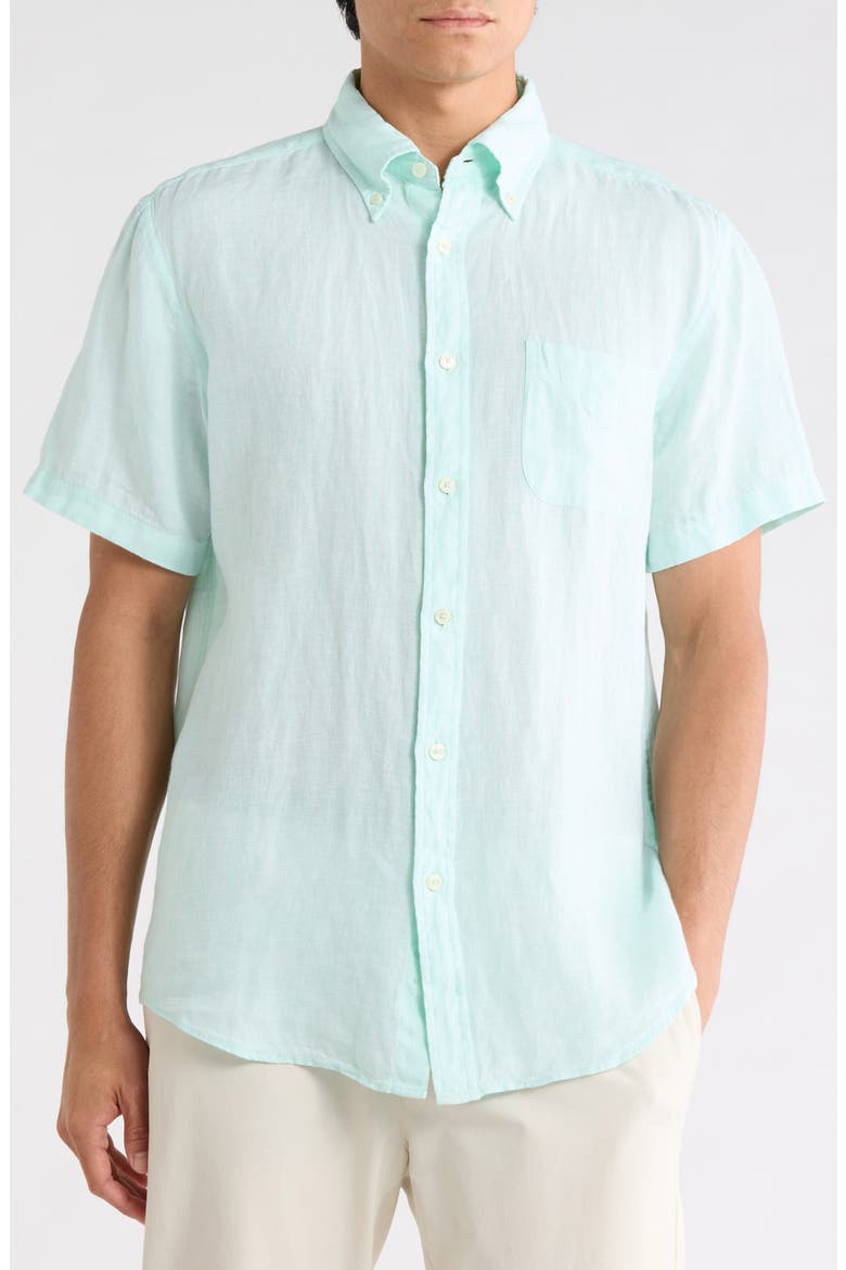 Short Sleeve Linen Shirt, Main, color, AQUA