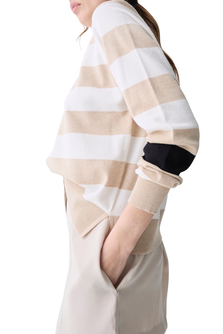 Tavira Stripe Crewneck Sweater, Alternate, color, ECRU MELANGE WITH ECRU STRIPES
