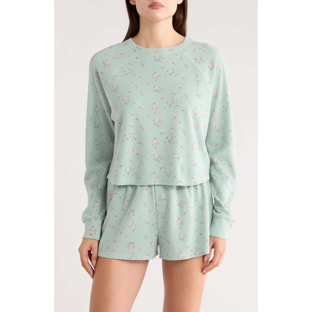 Honeydew Road Trip Long Sleeve Crop Pajama Top In Blue