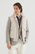 Brunello Cucinelli Waxed techno cotton down vest with detachable shearling collar