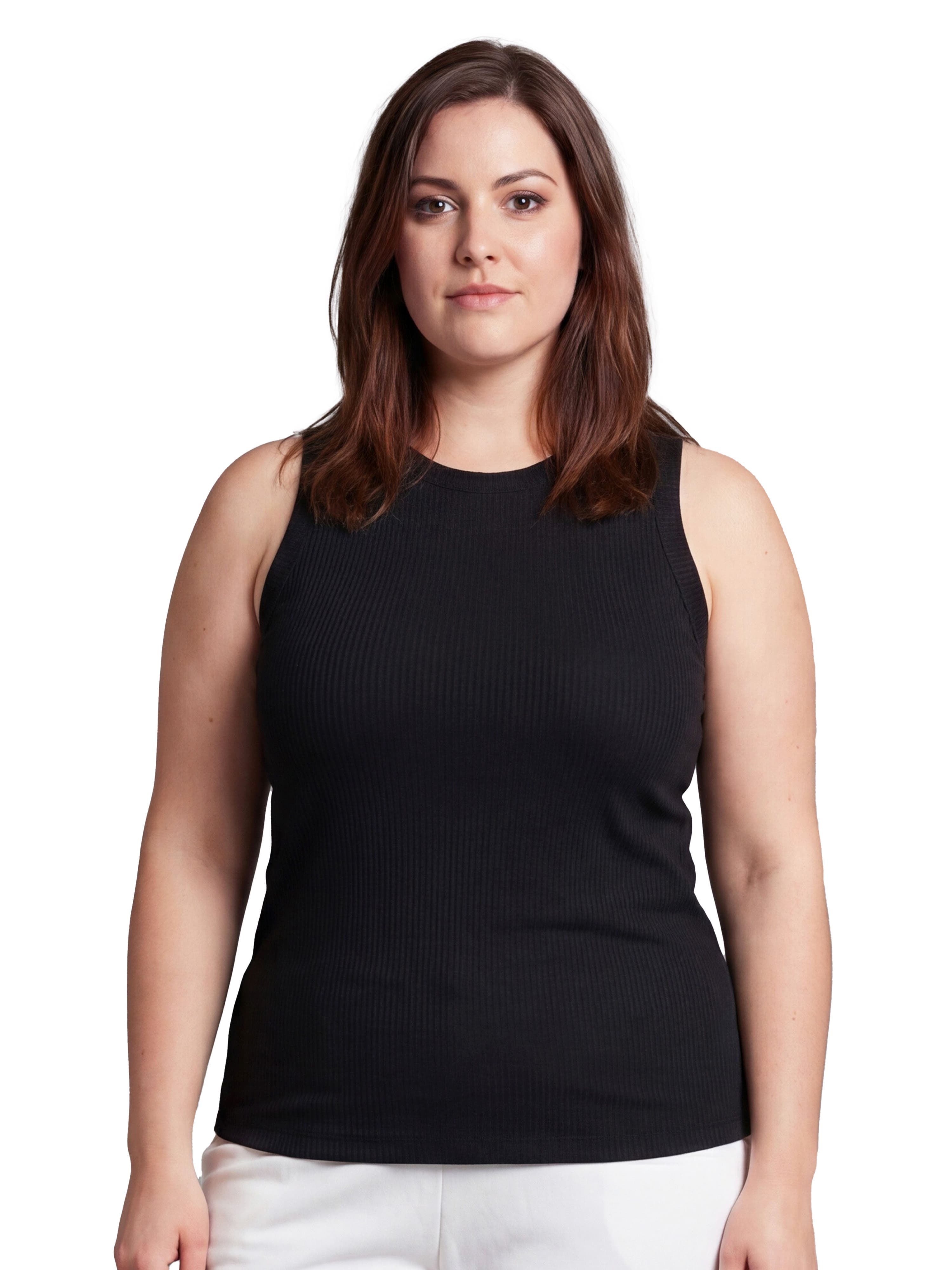 Curvy Basic Ribbed Knit Round Neck Sleeveless Tank Top