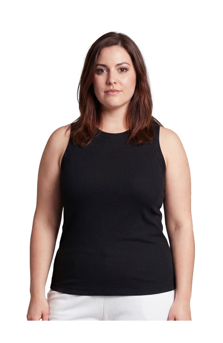 24seven Comfort Apparel Curvy Basic Ribbed Knit Round Neck Sleeveless Tank Top, Main, color, Black