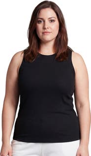 24seven Comfort Apparel Curvy Basic Ribbed Knit Round Neck Sleeveless Tank Top