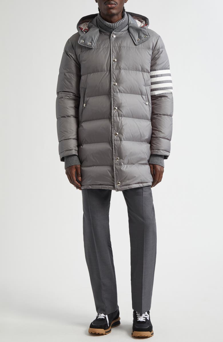 Thom Browne 4-Bar Down Hooded Coat, Alternate, color, Medium Grey
