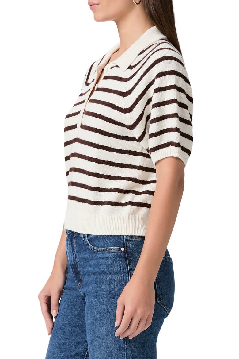 Birch Stripe Short Puff Sleeve Polo Sweater, Alternate, color, ANTIQUE WHITE/ TAMARIND
