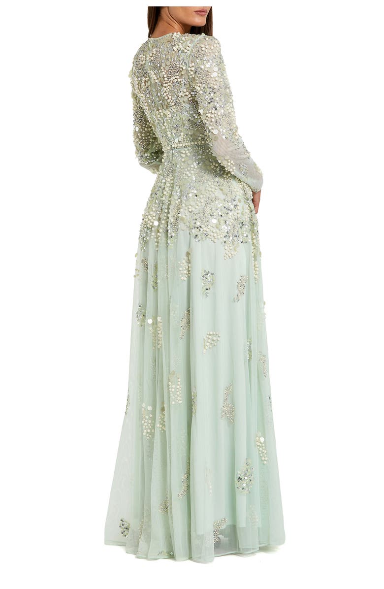 Mac Duggal Long Sleeve Sequin and Pearl Embellished Gown, Alternate, color, Sage