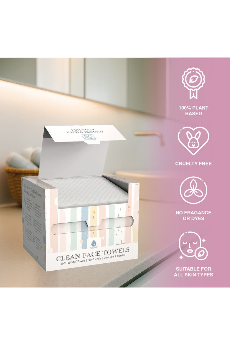 Clean Facial Towels - Six Pack Bundle - Eco-Friendly, Extra-Large, 100% Plant-Based Towels, Alternate, color, White