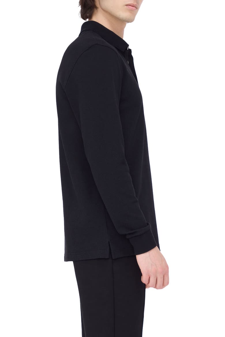 Honeycomb Knit Long Sleeve Polo, Alternate, color, BLACK