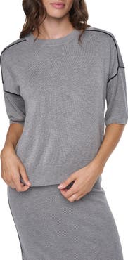 DKNY Contrast Trim Short Sleeve Sweater