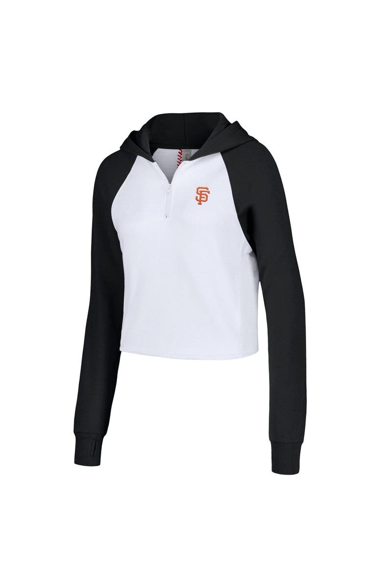 LUSSO Women's Lusso White San Francisco Giants Jane Raglan Quarter-Zip Tri-Blend Cropped Pullover Hoodie, Alternate, color, White