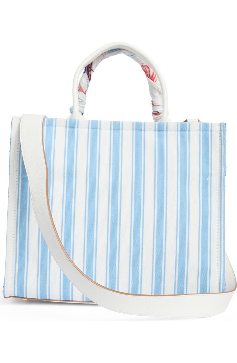 Nanette Lepore Printed Canvas Square Tote Bag, Alternate, color, Blue Multi Stripe/ Chalk
