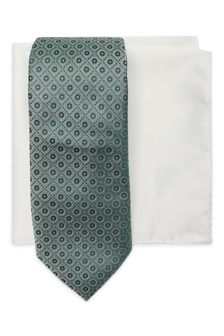 Rasa Dot Tie & Pocket Square Set, Main, color, GREEN