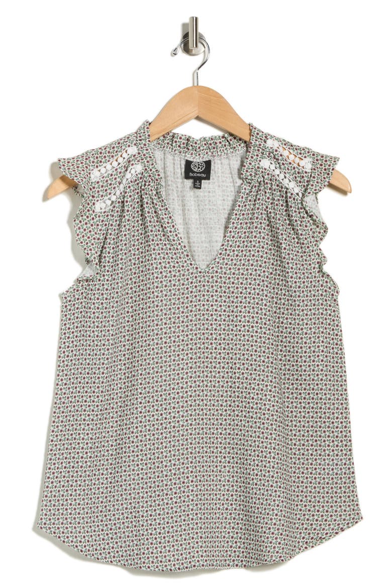 Ruffle Sleeveless Cotton Top, Alternate, color, GREEN/PEACH FLORAL