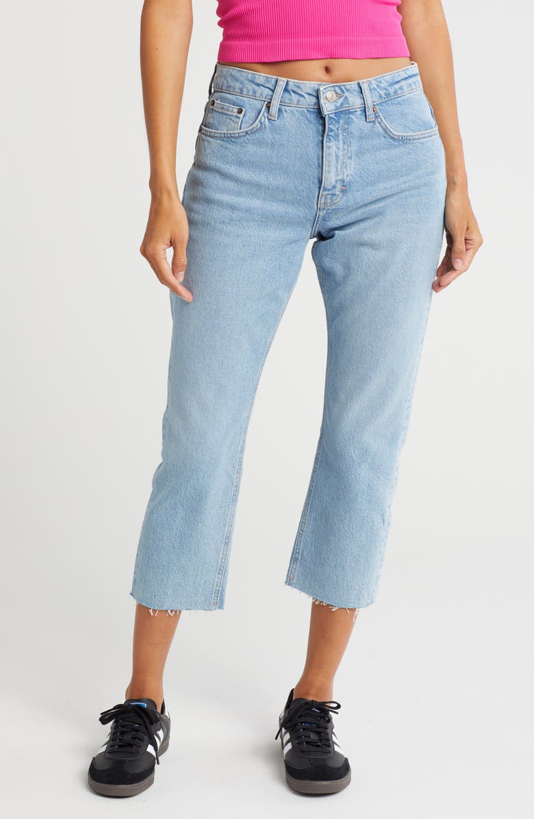 Topshop Mid Rise Raw Hem Straight Leg Jeans, Main, color,