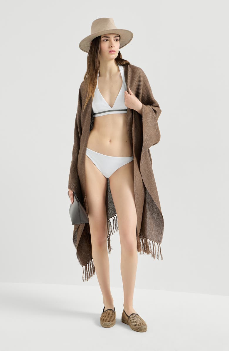 Brunello Cucinelli Techno jersey bikini top with monili, Alternate, color, White