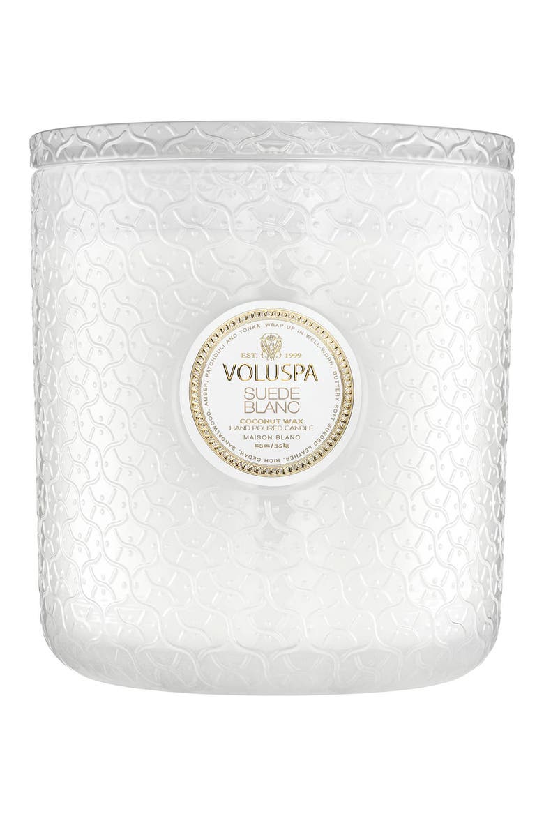 Suede Blanc Five-Wick Hearth Candle, Main, color, NO COLOR