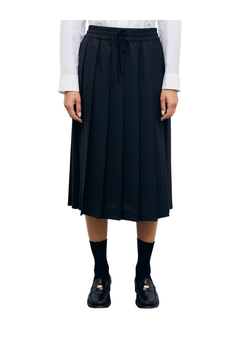 High-Waist Pleated Midi Skirt, Main, color, Black