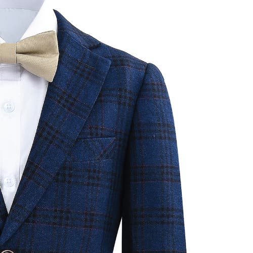 Moustache Plaid-pattern Suit Set (set Of Three) In Blue