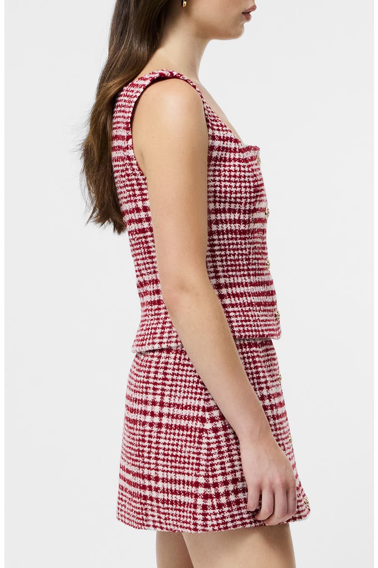 Houndstooth Check Button-Up Vest, Alternate, color, SCARLET MULTI