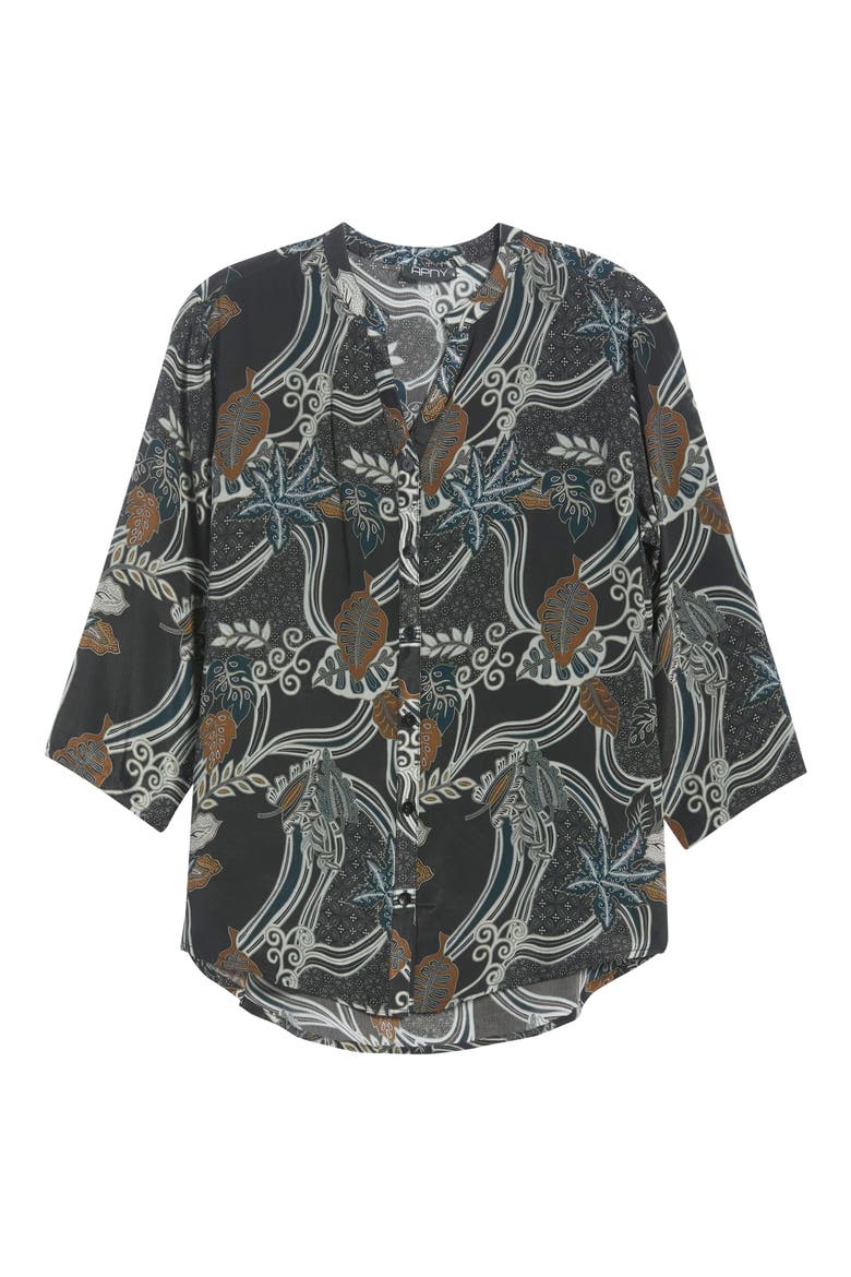 Mandarin Collar Shirt, Main, color, MIDNIGHT SPRUCE MULTI