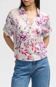 NVLT Short Sleeve Crop Button-Up Shirt