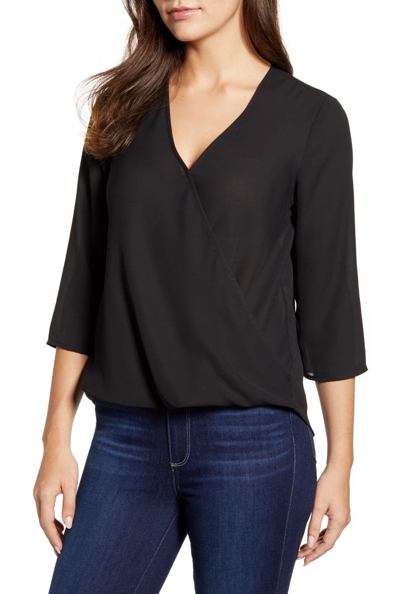 Surplice Blouse, Main, color, BLACK